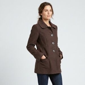Gap Pea Coat Womens Medium Brown Cotton Chore Twill Forest Earthy Natural Fibres